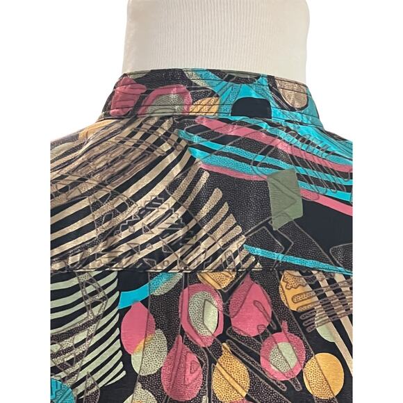 Vintage Over Star Large 100% Silk Mandarin Button Band Collar Jungle Pattern - Picture 7 of 8